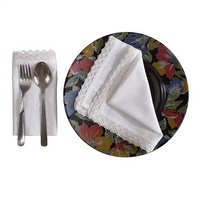 Serviette en coton et lin blanc avec dentelle, faite à la main, ourlet festonné, carrée 12x12 pouces, réutilisable, pour la décoration de table de mariage ou de fête