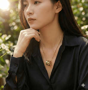 थोक 18k सोने की प्लेटेड टाइटेनियम स्टील ग्रीन जिरकॉन इंटरलॉकिंग रिंग पेटेन्ट नेकलेस रेट्रो मेटेड बनावट गहने महिलाएं - Product Image 6