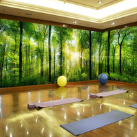 Papier peint mural Forêt Tropicale Vert Nature Tunnel d'arbres Cerfs Oiseaux Fleurs pour Salon Chambre à coucher Personnalisé