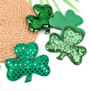 Nueva llegada parches bordados con purpurina hinchados venta al por mayor bolso del día de San Patricio decoración personalizada bordado lentejuelas parche hierba - Product Image 2