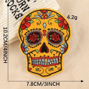 Ingrosso Distintivo Ricamato con Teschio e Fiori del Giorno dei Morti, Applicazione Termoadesiva Personalizzata con Rosa, per Giacca, Borsa, Cappello, Fai da Te, Stile Messicano - Product Image 3