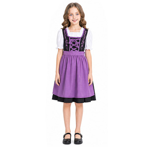 Girls Bavarian Dress Oktoberfest Costume Purple Dirndl With <b>White</b> Blouse <b>Apron</b> - Product Image 1