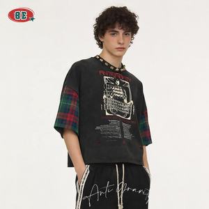 T-<span class=keywords><strong>shirt</strong></span> Homme Grande Taille Sportif 100% Coton Coupe Boxy Épaules Tombantes Impression DTG Sérigraphie Bloc de Couleurs Personnalisé Vente Chaude en Gros - Product Image 2