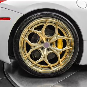 Rines Forjados de 2 Piezas de 20 Pulgadas con Borde Cromado Blanco y Centro Dorado, Personalizados de Fábrica, 5 Orificios para Porsche 911 - Product Image 4