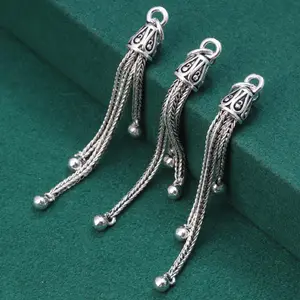 Vintage Making S925 Sterling Silver Rope Chain Tassel Charms Pendant For DIY Women Bracelet Necklace Earring