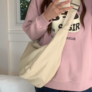 Hong Kong Style Crossbody Tote <b>Bag</b> <b>Canvas</b> Zipper Closure Off White <b>Large</b> Capacity Everyday Use Women's Shoulder <b>Bag</b> - Product Image 3