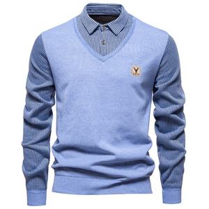 Logo personalizzato Oem abiti foderati in pile a righe a maniche lunghe con scollo a V in maglia maglia Casual Pullover <span class=keywords><strong>Polo</strong></span> lavorato a maglia Top - Product Image 5