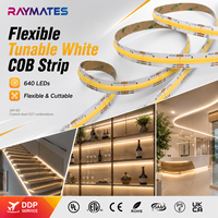 Lampu Strip LED COB CCT Putih yang Dapat Disesuaikan 640LED/m 24V Dua Warna 1800K-6500K Fleksibel Tanpa Titik Dapat Diredupkan hingga Hangat untuk Penerangan Rumah