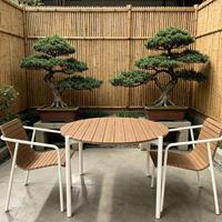 Ensemble de table et chaises d'extérieur en alliage d'aluminium avec chaises en bois plastique anti-corrosion et table ronde pour cour, jardin, balcon