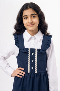 Robe d'uniforme scolaire en coton à manches longues pour filles, bleu marine, avec chemisier blanc à col, tenue scolaire modeste, vente en gros - Product Image 2