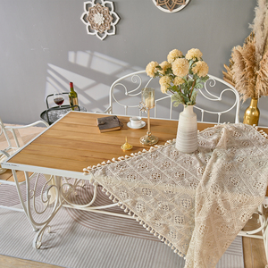 Table de salle à manger rectangulaire de style européen en métal blanc, style rustique, avec plateau en bois et structure en métal - Product Image 2