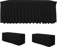 Housses de table rectangulaires ajustables de 6 pieds en élasthanne noire, jupe de table sans plis à volants pour banquets