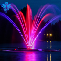 Fontaine musicale extérieure moderne en acier inoxydable contrôlée par DMX, avec lumières et jets d'eau dansants pour terrasse et sol