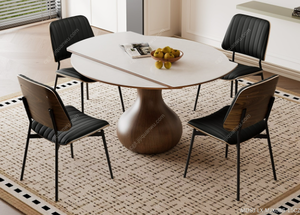 Série de style mi-siècle, table à manger extensible simple pour la maison avec plateau en pierre frittée mate - Product Image 3