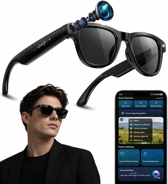 2026 AI Smart Glasses with 8MP 2K Camera, Video Recording with Photo, Real-Time Translation in 139 Languages, ChatGPT Assistant