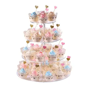 Customized Tiered Clear Small Round Acrylic Cake Stand Tray Acrylic Wedding Cake Stand