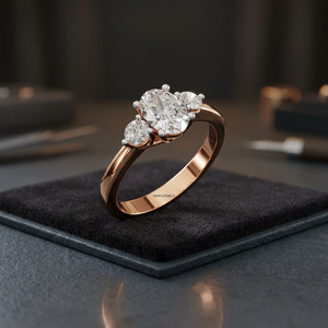 Anillo de Boda de Lujo con Tres Diamantes Ovalados Cultivados en Laboratorio, Certificados por IGI, con Baño de Rodio en Oro de 10K, 14K, 18K, Plata 925 y 935 - Product Image 1