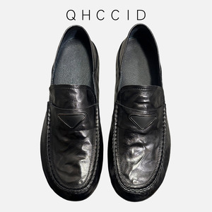 Mocassins en cuir noir pour homme, à enfiler, talon bas, semelle souple, couleur unie, style jeune - Product Image 3