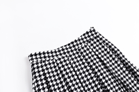 Jupe plissée mi-longue taille haute pour femme, motif pied-de-poule, style vintage rétro évasé, noir et blanc