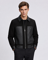 Blouson Bomber Homme en Coton et Daim Noir, Coupe Slim Premium, avec Logo Cristal Personnalisé sur le Devant, Style Décontracté Hiver, Contraste Universitaire