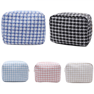 Keymay kho không có moq cao cấp Tweed mỹ phẩm tạo nên trường hợp túi cho phụ nữ đa <span class=keywords><strong>s</strong></span>ử dụng túi công suất lớn Dây Kéo Túi tùy chỉnh - Product Image 2