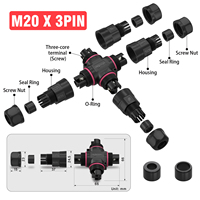 Connecteur CE/UL/SAA M20, câble d'alimentation 25A, type X, croisé, 3 voies, étanche IP68, connecteur de câble d'alimentation 3 broches pour éclairage de jardin