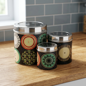 Bohemian Style Round Food <b>Containers</b> with Airtight <b>Lids</b> Capacity <b>Plastic</b> Storage Jars for Kitchen Use - Product Image 3
