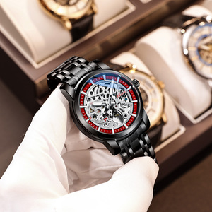 Men's Luxury Fashion Hip Hop Alloy Case Stainless Steel Band <b>Automatic</b> Mechanical Watch <b>Chronograph</b> Sapphire Crystal Dial - Product Image 4