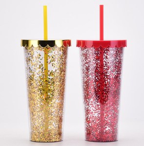 New Arrival 710ml đôi tường nhựa long lanh Bling Ice <span class=keywords><strong>Tumbler</strong></span> <span class=keywords><strong>cup</strong></span> tái sử dụng nhựa rơm <span class=keywords><strong>cup</strong></span> du lịch <span class=keywords><strong>Tumbler</strong></span> với rơm Nắp - Product Image 3