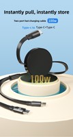 Kabel Pengisian Daya & Transfer Data Teleskopik 2-in-1 Tipe-C ke Tipe-C Ganda 100W untuk Laptop, Ponsel & Mobil - Pengisian Cepat 1.2m