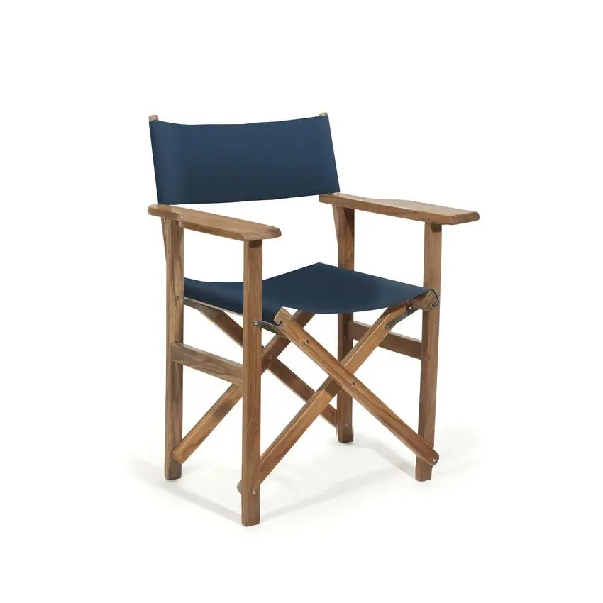 Design personalizzato di lusso OEM pieghevole portatile facile tela ATLANTIC BLUE Outdoor Wood Custom Camping Beach Director Chairs