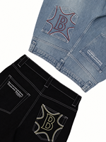 Fabricant OEM - Jeans pour hommes - Denim vintage délavé - Coupe ample et droite - Pantalon avec poche arrière et broderie de lettres