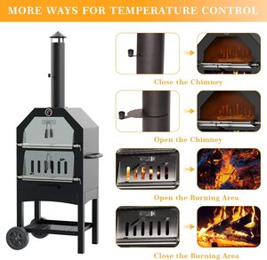 Horno de Pizza <span class=keywords><strong>para</strong></span> Exterior, <span class=keywords><strong>a</strong></span> Leñ<span class=keywords><strong>a</strong></span>, con Cubierta Impermeable, <span class=keywords><strong>Piedra</strong></span> <span class=keywords><strong>para</strong></span> Pizza, Pala <span class=keywords><strong>para</strong></span> Pizza, Acero de 2 Capas con 2 Ruedas - Product Image 2