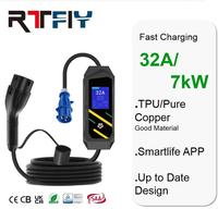 Nouvelle conception de chargeur EV portable 32A 7kw, chargeur intelligent pour véhicules électriques avec écran LCD pour une utilisation à domicile et en extérieur, étanche IP65
