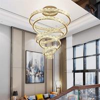 Mode luxe moderne Long grand anneau lustre hôtel hall Villa escalier décoration personnalisé LED lustre en cristal