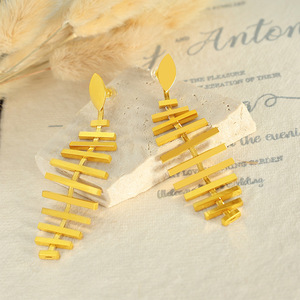 Boucles d'oreilles géométriques en forme d'arête de poisson, en alliage de Zinc doré, pour femmes, bijoux à la mode pour fête, EH86 - Product Image 4