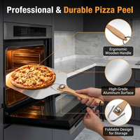 Manjia Spatule à pizza en métal de 12 pouces avec coupe-pizza à bascule et manche en bois pliable