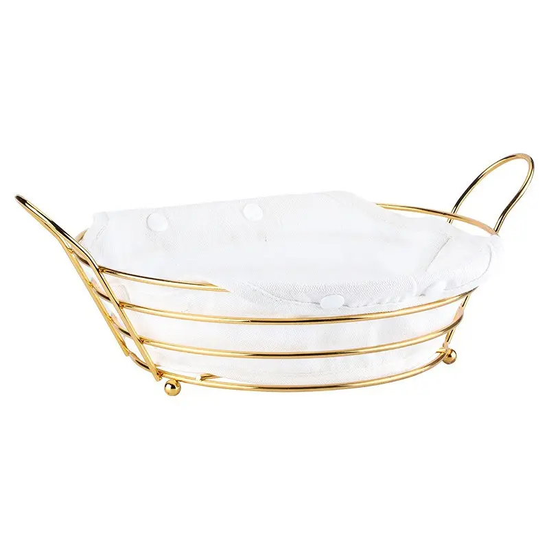 Gold Metal Wire Dry Fruit Bread Snack Storage Basket Metal Iron Wire Fruit Container Black Storage Bread Basket For Restaurant