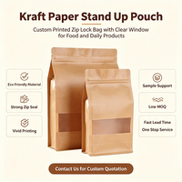 Sachet en papier kraft imprimé sur mesure, refermable avec fermeture éclair, fond plat et fenêtre transparente pour l'emballage de nourriture et de snacks