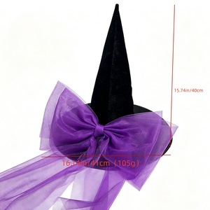 Gothic Witch <b>Hat</b> with Oversized Tulle Bow Halloween Wizard Cap Dark Lolita Headpiece for Cosplay - Product Image 5