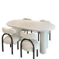 Ensemble table et chaises de salle à manger haut de gamme Wabi-Sabi en dalle de roche ovale, style français, moderne et luxueux pour la maison