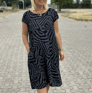 Vestido Midi con Estampado Vintage de Moda 2026 para Mujer, Cuello Redondo, Manga Corta, Vestidos Casuales Holgados - Product Image 2
