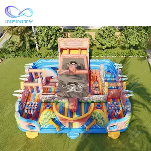 Тематический надувной парк аттракционов с пиратским кораблем для детей, надувная препятствия на наземном воде, центр аттракционов