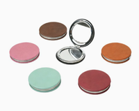 Miroir de maquillage compact de voyage personnalisé, éclairé, grossissant 2x, double, vierge, gravable au laser, en similicuir, format poche