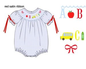 Set di pagliaccetto personalizzato per abiti natalizi con smock ricami a quadretti rossi per abbinarsi ai fratelli vestiti natalizi per bambini - Product Image 5