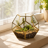 Vas Bunga Meja Pernikahan Modern Buatan dari Logam Rose Gold Tembaga Kaca Terarium Geometris