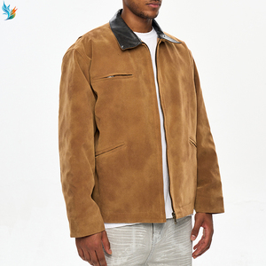 Chaqueta de Trabajo Estilo Detroit para <span class=keywords><strong>Hombre</strong></span>, en Gamuza Sintética Premium, Color Marrón, con Cierre, Estilo Casual, con Cuello de Cuero - Product Image 4
