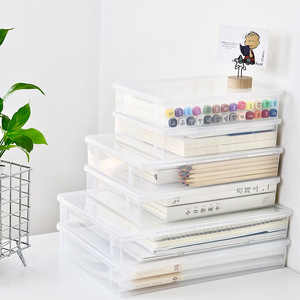 Caja de almacenamiento de plástico transparente, organizador de escritorio rectangular cubierto para oficina, papelería, libros, lápices, tamaño pequeño, mediano y grande - Product Image 2