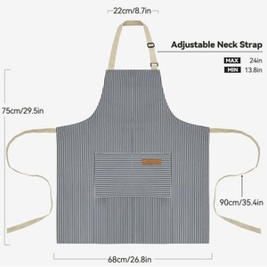 Tablier de cuisine réglable, doux, blanc rayé, uniforme de chef, 2 poches, logo personnalisé, pour hommes et femmes, restaurant, bar, 100% coton - Product Image 6