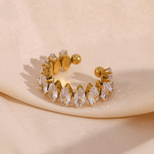 2026 Popular Marquise Zircon Full Paved Stainless Steel 18K Gold Plated <b>Adjustable</b> Open Ladies Tennis Stackable Finger <b>Ring</b> - Product Image 4